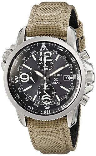 Seiko Men's Quartz Watch with Black Dial Chronograph Display and textile SSC293P1