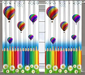 Mohit Home Furnishing Polyester 3D Balloon Pencil Floral Printed 4 x 9 Feet Long Door Curtain Set Use for Kids Room (Multicolour, Large)