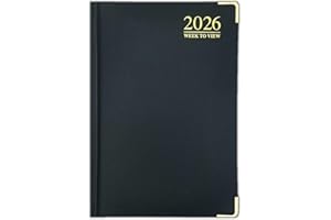 Orbitron 2026 A4 A5 A6 Padded Week To View Diary Full Year Planner Desk Hardback Metal Edge (A6, Black)