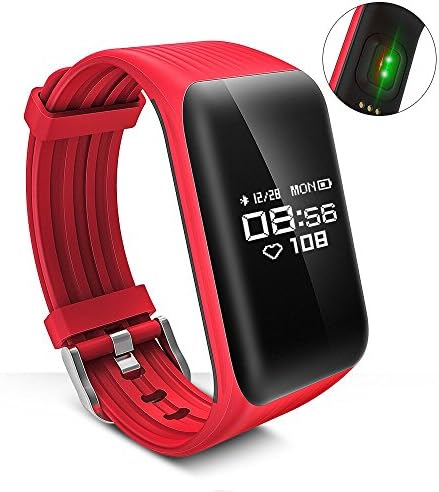 Fitness Tracker,LONGET Heart Rate Smart Bracelet Activity Health Tracker Waterproof Smart Wristband Bluetooth Wireless Pedometer Call Remind smart band for Android IOS Smart Phone (Red)