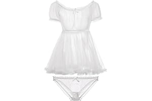 Juig Kawaii Spitze Nachthemd Dessous Pyjama Set für Frauen Off-Shoulder Tüll Versuchung Durchsichtiges Kleid Erotische Cosplay Kostüme