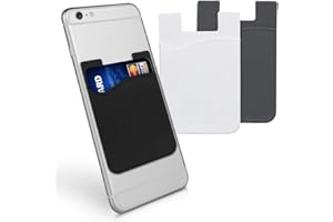 kwmobile 3X Tarjetero para móvil - Funda para Tarjetas de Silicona - Tarjetero para Pegar en la Parte Trasera - Negro/Gris/Blanco