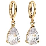 1 Paar Kurze Damenohrringe in Goldfarben mit hochwertigem Zirkonia Anhänger in Tropfenform . Elegante kurze Goldohrringe mit weißem Kristallanhänger in hochwertiger Qualität gefertigt der deutschen Marke MYA art Premium Kollektion