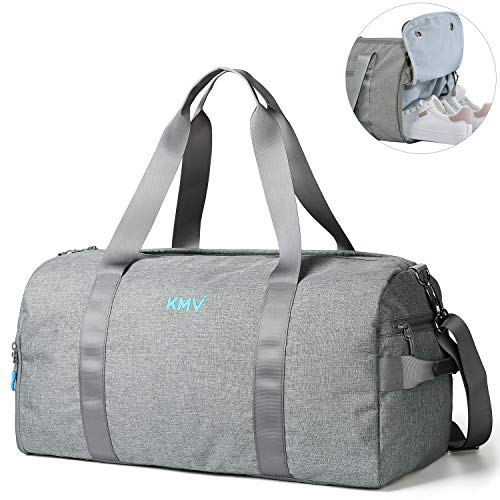 CoCoMall Gym Bag with Shoes Compartment and Wet Pocket, Sports Duffle Bag for Men and Women,Holdall Bag with Shoulder Strap (Light Grey)