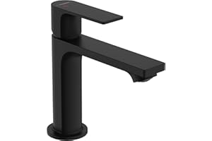 Hansgrohe Mitigeur de Lavabo Rebris E, Hauteur Sous Bec 110 mm, Économie D'Énergie (Coolstart), Robinet Lavabo sans Tirette Ni Vidage, Noir Mat, 72560670