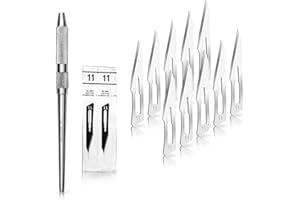 ‎MAY May Skalpell Set – 10 Sterile Skalpellklingen Figur 11 aus Karbonstahl, einzeln verpackt – Inkl. Edelstahl Universal Skalpellhalter – Präzisions Einwegklingen für Basteln, Modellbau & Fußpflege