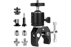 FAEFTY Super Clamp Stativ Stativkopf mit 1/4 3/8 Zoll Gewinde Adapter für Kameras, Flash Light, Stativ, LCD/DV Monitor, LED Lights