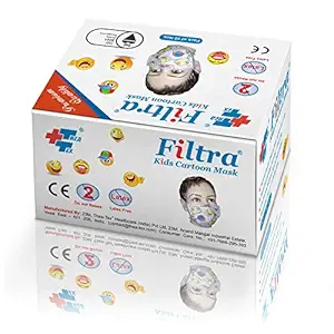 Filtra 3-Ply Ear Loop Mask Kids Cartoon BFE > 99% (Pack Of 50 Nos) Multi