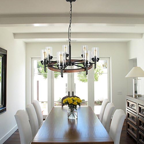 Baiwaiz Farmhouse Chandelier Glass Shade Pendant Lamp Living Room Light Ceiling Round E27 Warm and Restful 7 Lights BW17049