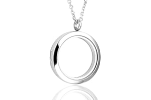 Collier Jovivi avec pendentif à médaillon porte-souvenir de 30 mm, acier inoxydable chirurgical 316. Fermeture magnétique.