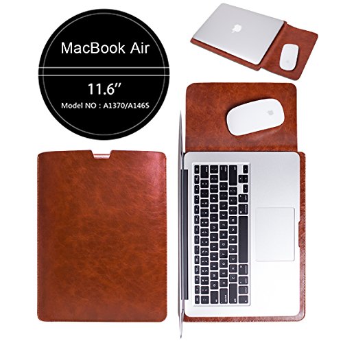 WALNEW Schlanke Leder MacBook Air 11 Zoll Hülle, MacBook Schutzhülle, Hülle, Case, Cover, MacBook Air 11 Zoll Hülle mit Handgriff, geschütztes Inneres und externes Mousepad - 2