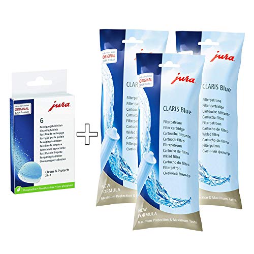 JuraClaris Blue Water Filter Cartridges (x3) and Cleaning Tablets (6 Tabletts) Combo Pack by JURA
