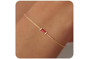 VIROMY Birthday Bracelets for Women,14k Gold Plated Box Link Birthstone Jewellery Gifts for Her Anniversary Friendship Jewellery