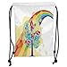 Produktbild ZKHTO Drawstring Sack Backpacks Bags,Rainbow,Colorful Tree with Vivid Giant Leaves and Rainbow Backdrop Natural Life Imagination,Multicolor Soft Satin,5 Liter Capacity,Adjustable String Closu