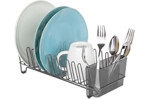 mDesign Ociekacz do naczyń do kuchni – metalowa suszarka do naczyń stojąca – praktyczny ociekacz do sztućców – grafit/przydymiony