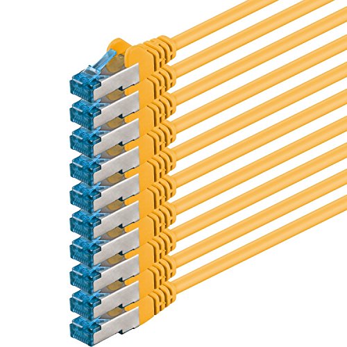 1m - CAT6a - Netzwerkkabel SET | gelb - 10 Stück | CAT 6a | SFTP | S/FTP |doppelt geschirmt | PIMF | 500 MHz | kompatibel zu CAT 5 / CAT 6 / CAT 7 / DSL / Internet | 10/100/1000/10000Mbit/s | für Switch, Router, Modem, Patchpannel, Access Point, Patchfelder, X-Box, Spielkonsole, Smart TV