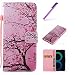 Produktbild EMAXELERS Galaxy S8 Hülle Anime Blumen PU Leder Ledercase Flip Tasche Wallet Schutzhülle Etui Tasche Handytasche Hülle für Samsung Galaxy S8,Pink Peach Tree