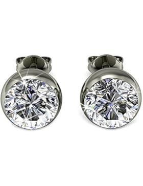 Runde Ohrringe Stecker Kristallklare Tropfenform hängend Set Basic 925 Silber mit Kristallen von echt Swarovski...