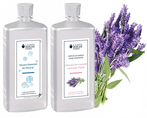 Lampe Berger Vorteilsset - 2 Düfte - 1000 ml Neutral und 1000 ml Wilder Lavendel / Champs de Lavande inkl. EO Shopping Bag