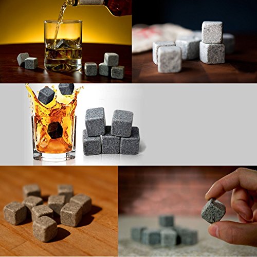 Gearmax® 9er SET Whisky-Steine aus natürlichem Speckstein für Getränke „on the rocks“, Kühlsteine im praktischen Stoffbeutel - 5