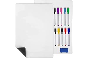 Kioneer 2 Pcs A4 Magnetic Whiteboard for Fridge, Small Magnetic Dry Erase Whiteboard Sheets, Includes 7 Colored Pens, 3 Black Pens,1 Eraser,Small Magnetic Fridge Message Boards, Reminder Stickers