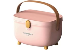 Severnier Caja para medicina, Caja organizadora para medicina 2 niveles, con mango, portátil Medicine box, para el hogar y el exterior (Rosa)