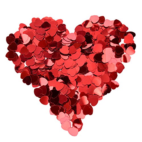 eBoot Herz Konfetti Metallisch Folie Herzen Konfetti Glitzer Herzen Pailletten für Valentinstag Hochzeit Party Tisch Dekorationen, Rot, 10 mm, 1 Unzen - 3