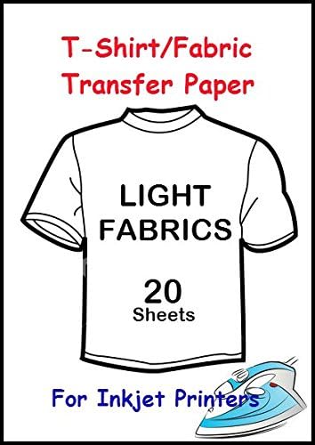 20 Pack A4 INKJET Iron On T-Shirt Heat Press LIGHT Fabric Transfer Paper