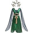 Lito Angels Medusa Fancy Dress Up Halloween Costume with Gold Snakes Headband for Kids Girls Age 5-12 Years, Green