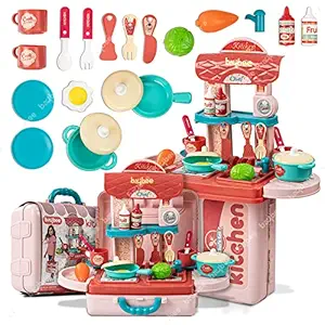Baybee 3 in 1 Kitchen Set for Kids, Portable Pretend Play Little Chef Set Toys for Kids with Suitcase, Role Play Cooking Kitchen Set Kids Toys for Girls & Boys (Kitchen Set)