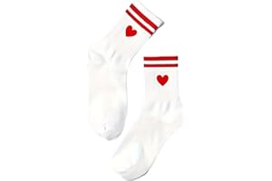 Tindo Weiße Socken mit Herz Motiv Lustige Verrückte Socken für Männer und Frauen Geschenksocken Unisex Einheitsgröße 36-43 Crew Socks 1-Paar