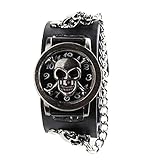 YESURPRISE Uhr Rock skull Punk Still Leder Quarz Uhr Herrenuhr Armbanduhr Kette Damen Unisex Geschenk Xmas Gift watch