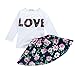 Produktbild URSING Kleinkind Kinder Baby Mädchen Outfit Kleidung Brief Drucken lange Ärmel T-Shirt Oberteile + Blumen Gedruckt Rock A-line Basic Solid Skater Rock Kurzer Rock Minirock Sommerrock Set (110, Weiß)