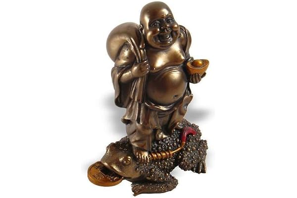 lachineuse - Statuette Bouddha Rieur Feng Shui - Statue Bouddha 13 cm Coloris Bronze - Décoration Zen & Fortune - Objet Déco Chinoise pour Intérieur - Idée Cadeau Traditionnel Chine Asie Porte Bonheur