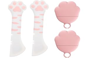 Ygapuzi 4Pcs Pet Food Can Supplies Set Universal Silicone Can Covers Cat Can Lids 2 in 1 Spatula Pet Can Opener Dog Claw Spoons for Pets Dogs Cats Feeding Wash Machine Apply (Blue Cat Pink)