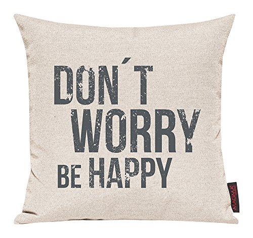 Kissenhülle Emotion ca. 40x40 cm "DON`T WORRY BE HAPPY" aus der Serie Zitate Emotion im angesagten Siebdruck (mit Reißverschluß) Farbe 089 hellgrau