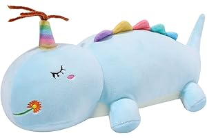Waslary Dinosauro Peluche 80cm Unicorno Cuscino Simpatici per Natale Regalo di Compleanno(Blu)