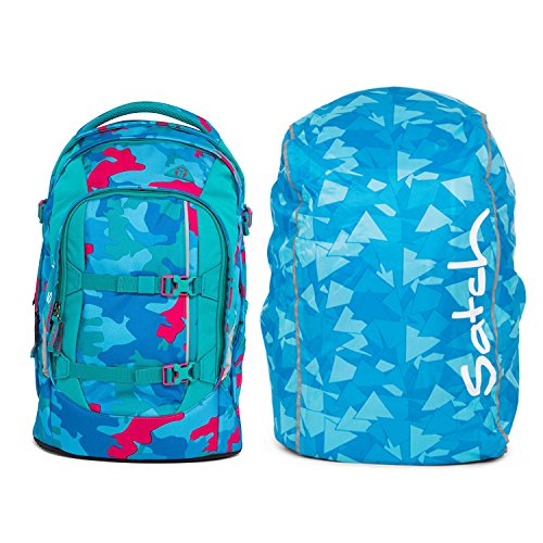 Preisvergleich Produktbild Satch Pack Caribic Camou 2-tlg. Set Schulrucksack + Regenhaube Blau