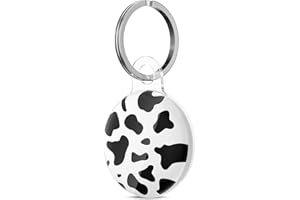 Svanove for Airtag Holder Case Cow Print, Cute Pattern Airtag Keychain, Luxury Trendy Air tag Accessories, Girly Aesthetic Design Itag Key Ring Cover for Women Girl Kids, Black