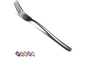 HOMQUEN Forchette da Cena Nere 6 Pezzi in Acciaio Inox Forchette da 8 pPollici Set di Posate Forchette da Dessert Forchette Da Cena Forchette Da Insalata Per La Cucina di Casa o Il Ristorante.