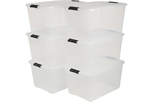 Iris Ohyama, Lot de 6 boîtes de rangement, 45L - Empilable - L57.5 x l39 x H30 cm - Transparent