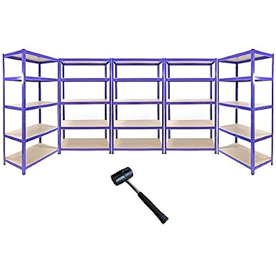 Monster Racking - 5 Rayonnages T-Rax en Acier Sans Boulons Bleus 90cm x 45cm x 180cm