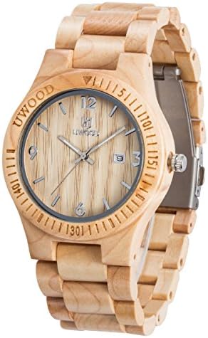 Wooden Watch Natural Unisex Quartz Wood Wristwatch for Men Women with Date Display