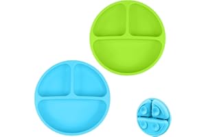 Vicloon Talerze dla niemowląt, 2 szt. Silikonowe talerze, talerze dla małych dzieci z przyssawką, antypoślizgowe talerze dla dzieci, oddzielne i stałe talerze