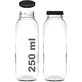250 ml Şeffaf Hale Cam Şişe, Siyah Metal Kapaklı, Meyve Suyu ve İ&ccedil;ecekler i&ccedil;in, 250 cc, Yerli &Uuml;retim, 15 Adet