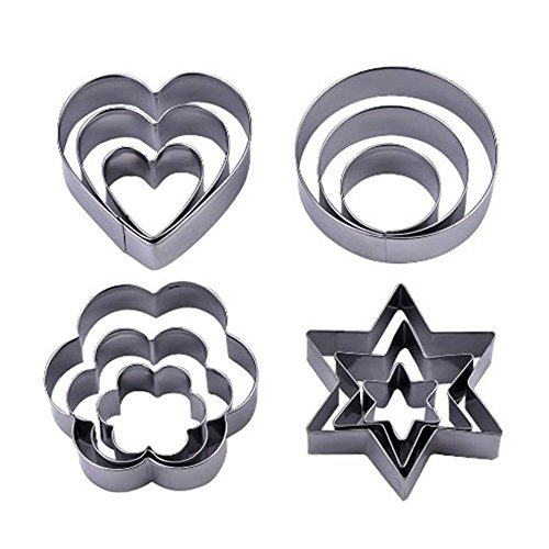 Panniuzhe - Cortadores de galletas de Navidad, de acero inoxidable, molde de estrellas, corazones, redondo y flor (12 piezas)