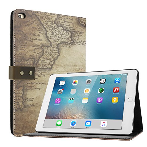 boriyuan Neu Apple Ipad Air 2 Leder Case Hülle Leder Schutztasche im Retrolook für Ipad Air 2 2014 mit Auto Sleep/Wake Funktion, Ipad Air 2 Displayschutzfolie auch inklusive (A12)