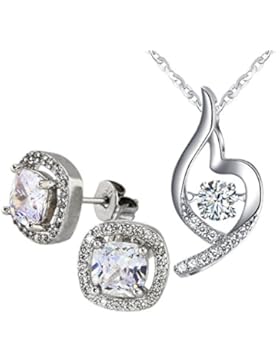 SET Anhänger für Damen Silber 925 Schmuckset 45cm 3A Zirkonia Ohrschmuck Halskette Silber Ohrringe Mädchen Frau...