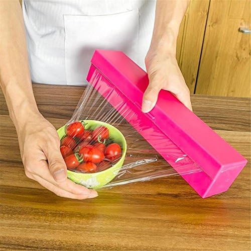 GAOMOJU&amp; 1Pcs Hot Sale Stainless Steel Blade Preservative Plastic Wrap Dispenser Cling Film Cutter Holder Cutting Box Home Kitchen Dining Bar Random Color