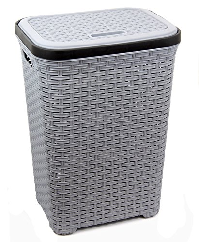 Wäschekorb Wäschetruhe Wäschebox Wäsche Kunststoffkorb Rattan XXL 60 L !!! (Grau)